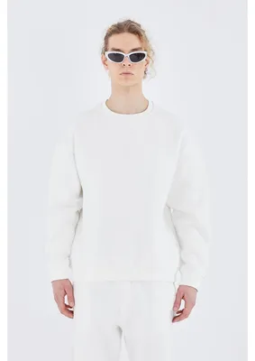 Produktbild von Basic Sweatshirt Oversize Fit Pullover Uni L Weiß