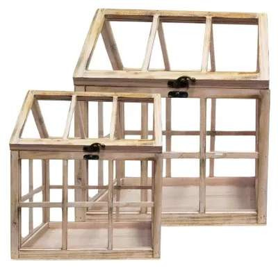 Productafbeelding van Set van 2 Mini Kassen van Hout en Glas