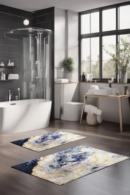 Imagen del producto de Mijolnir, CT-5022, Multicolor, Juego de dos alfombrillas de baño, 100% poliéster, 60 x 100 cm