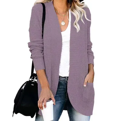 Produktbild von ASKSA Damen lässig Langarm Strickpullover lässigStrickjacke Casual Weicher, Violett 3XL