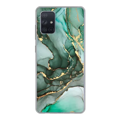 Produktbild von MuchoWow® Handyhülle Schutzhülle Hülle für Samsung Galaxy A51 5G Gold - Marmor - Grün - Luxus - Marmoroptik - Grau Silikon Softcase Handy Hülle - Abbildung