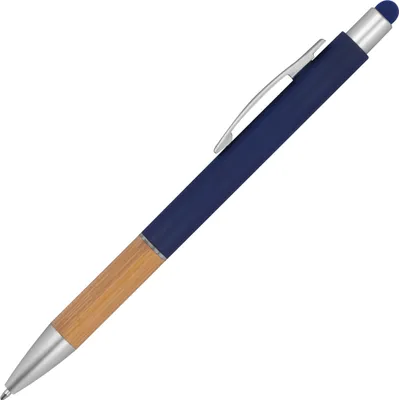 Produktbild von Touchpen Kugelschreiber / mit Bambusgriffzone / Farbe: dunkelblau