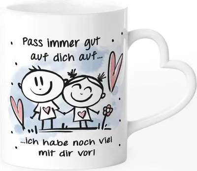 Produktbild von Tasse mit Herz-Henkel Liebe Pass auf dich auf Spruch Herz Geschenk Valentinstag Jahrestag Partner SpecialMe® weiß - Herz Herz-Tasse