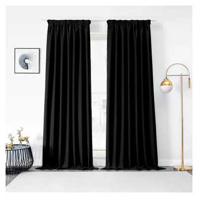 Produktbild von Verdunkelungsvorhänge mit Kräuselband 2 Stück H 245 x B 132 cm Schienensystem Schwarz