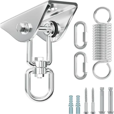 Produktbild von Yakimz Deckenhaken Hängesessel Schwerlasthaken bis 400KG Edelstahl Deckenhalterung Hängematten Haken 360° Drehung 180° hin und her schwingen mit Feder-1er