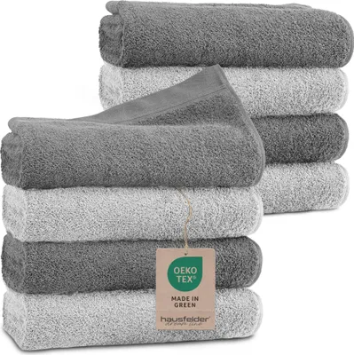 Produktbild von Hausfelder Handtücher Premium Handtuch Farbmix Set (Grau/Hellgrau, 8 Handtücher 50x100cm)