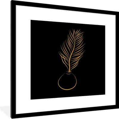 Produktbild von MuchoWow® Gerahmtes Poster Pflanze - Gold - Schwarz - Strichzeichnung 40x40 cm - Poster mit Schwarzem Bilderrahmen Wandposter Rahmen Foto Bilder - Poster - Plakat im Rahmen