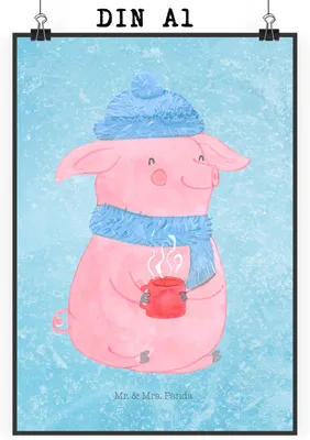 Produktbild von Mr. & Mrs. Panda Bild Schwein Glühwein DIN A1 - Eisblau - Geschenk, Glühschwein, Plakat, Weihnachten, Weihnachtsmarkt, kunstposter, drucke, Kunstdruck, wanddeko, Punsch