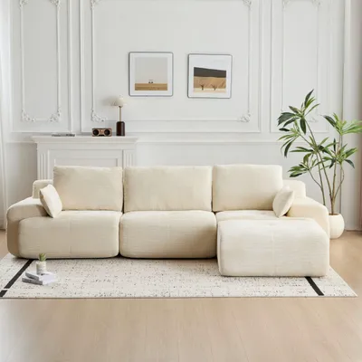 Produktbild von Ecksofa Ecksofa 3-Sitzer Sofa mit Hocker, ohne Montage, ergonomisch Modulares Sofa, 32D Polsterung für Wohnzimmer, Schlafzimmer & Büro