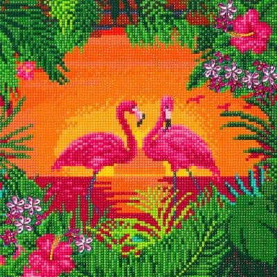 Image de Crystal Art Peinture avec diamants - Flamants roses - 30 x 30 cm