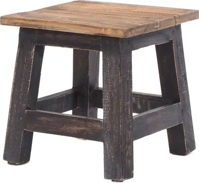 Produktbild von Fusshocker PALO | 27x26cm (HxB), rustikaler Holzhocker Mahagoni Hocker | Farbe: 04 schwarz-natur