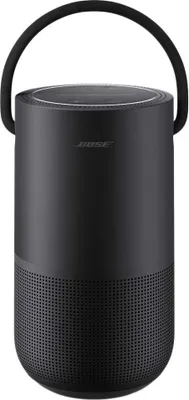 A black Bose portable smart speaker with a handle on a white background.