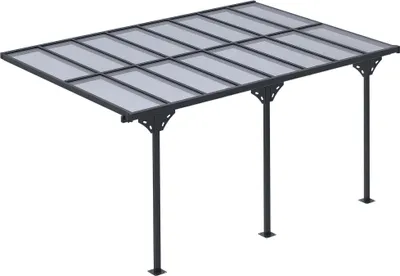 Image de Outsunny Pergola adossée aluminium 4,5 x 3 m avec toit en polycarbonate résistant UV, gouttière intégrée, tonnelle de jardin pour terrasse patio véranda, gris