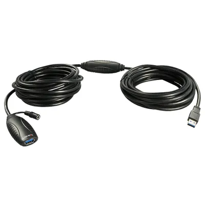Produktbild von USB 3.2 Gen 1 Aktivverlängerungskabel, USB-A Stecker > USB-A Buchse (schwarz, 15 Meter)