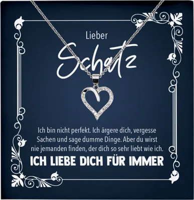 Produktbild von 22Feels Echt Silber Halskette - Schatz Geschenk Frauen Schmuck Set Hochzeitstag Ehefrau Romantisch Valentinstag für Sie Freundin Jahrestag - Herz Anhänger, Karte