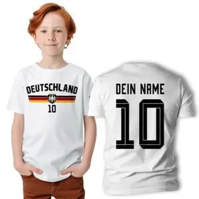 Produktbild von Deutschland Trikot T-Shirt für Fans – Fußball Shirt Herren Damen EM WM Geschenk - Größe: XL : 12/13 (152/164) - Weiß