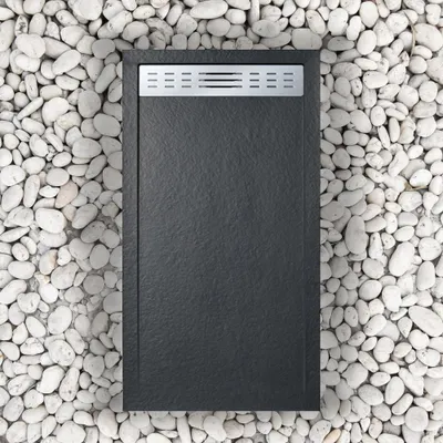 Immagine prodotto di Piatto doccia 70X175 cm Con sponda Vulcano Line Slim Nero In resina sintetica e polvere di marmo Con scarico libero - FRASCIO