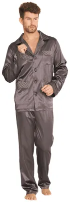 Produktbild von FOREX Lingerie edler und hochwertiger Satin-Pyjama Herren-Schlafanzug Hausanzug im tollen Design, XL, Grau