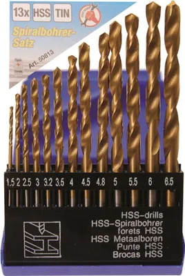Immagine prodotto di Kraftmann 50813 Set di punte elicoidali HSS 13 pezzi 1,5-6,5 mm con rivestimento in titanio