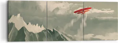 Produktbild von Bild auf Leinwand - Leinwandbild - 3 Teile - Rot Flugzeug Berge - 120x40cm - Wand Bild - Wanddeko - Wandbilder - Leinwanddruck - Bilder - Wanddekoration - Leinwand bilder - Wandbild - CA120x40-4854