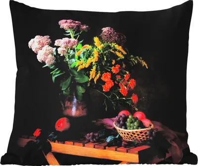 Produktbild von MuchoWow® Outdoor Kissen - Malerei - Stillleben - Obst - Blumen - Tisch - Kunst - 50x50 cm - Wetterfest - Lounge Kissen - Komfortabel - Kissen mit Bild