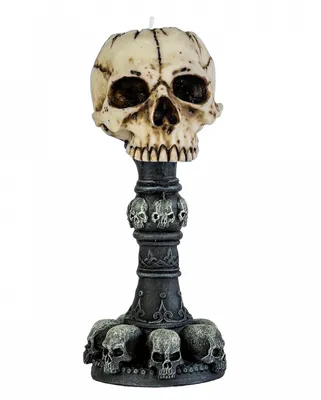 Produktbild von Antiker Totenkopf Teelichthalter mit Totenschädelsammlung 17 cm