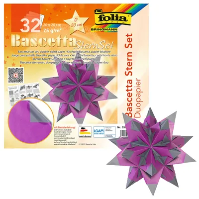 Produktbild von folia 338/2020 - Bastelset Bascetta Stern Duo lila/anthrazit, 32 Blatt, 20 x 20