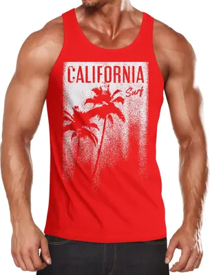 Produktbild von Cooles Herren Tank-Top California Surf Palmen Neverless® rot XL
