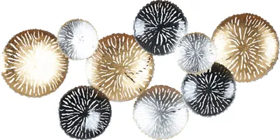 Produktbild von 3D Wandbild 115x56cm Ringe Kreise Metall Gold Schwarz Deko Teller Wanddeko Design