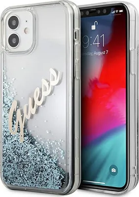 Produktbild von Guess Guhcp12Sglvsbl Iphone 12 Mini 5,4 Blau/Blaues Hardcase Mit Glitzerndem Vintage-Schriftzug