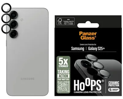 Obrázek produktu pro PanzerGlass ® Hoops® Ceramic Camera Lens Protector Samsung Galaxy S25+, Samsung, Samsung - Galaxy S25+, Aplikace nasucho, Odolné proti poškrábání, Odolný proti nárazům, Černá, 1 kusů