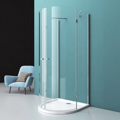 Produktbild von Mai & Mai Halbkreis Dusche 90x90cm U-Duschkabine inkl. Duschtasse & Ablaufgarnitur 6mm ESG-Sicherheitsglas Easy-Clean Nano-Beschichtung Klarglas R03k