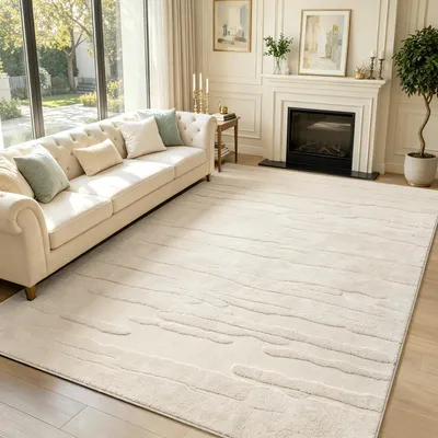 Waschbarer Teppich 153x214 cm, creme, geometrisch, rutschfest