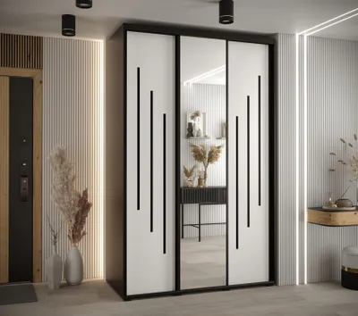 Produktbild von Kleiderschrank YVONA 9 - 160/60 cm, schwarz/weiß/schwarz