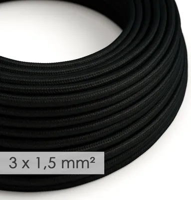 Immagine prodotto di Creative-Cables Cavo elettrico in tessuto, Sezione 3x1,50, 10 m, Nero RM04, Rotondo effetto seta