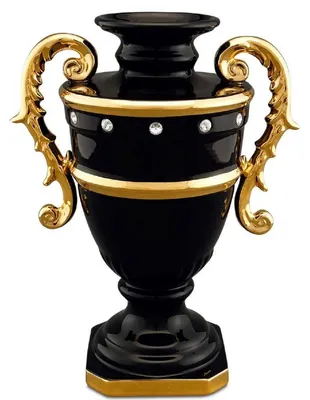 Produktbild von Casa Padrino Barock Vase Schwarz / Gold 26 x 18 x H. 36 cm - Prunkvolle Keramik Blumenvase mit Swarovski Kristallglas