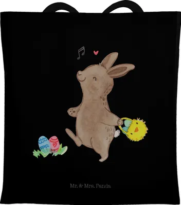 Produktbild von Mr. & Mrs. Panda Tote Bag Hasen Eier suchen - Schwarz - Geschenk, dokumententasche, Tasche, Ostern, Stoffbeutel, Laptoptasche, Jutebeutel