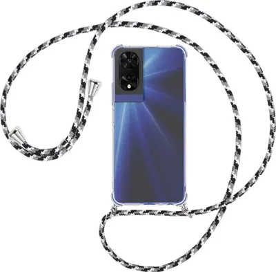 Produktbild von Handykette Backcover-Schutzhülle mit Band (Metall silberfarben) für TCL 505 4G - schwarz/grau/weiß