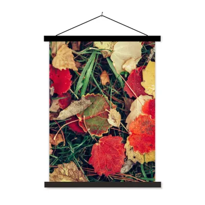 Produktbild von MuchoWow® Textilposter Blätter - November - Herbst - Natur 90x120 cm mit schwarzem Rahmen - Dekoration