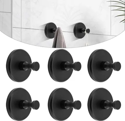 Produktbild von PromoHome® Saugnapfhaken, 6 Stück, Handtuchhalter, extra stark, Vakuum-Saugnapf, Schwarz, 5 kg Belastbarkeit