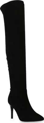 Produktbild von VAN HILL Damen Leicht Gefütterte Overknees Stiefel Klassische Schuhe 840768, Farbe: Schwarz Velours, Größe: 38