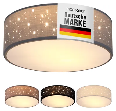 Produktbild von MONZANA® Deckenlampe Sternenhimmel Wohnzimmer Schlafzimmer E27 Grau Rund 30cm Stoffschirm 1-Flammig 40W Küche Lampe Deckenleuchte Stoffdeckenlampe