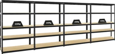 Produktbild von Mega Deal | 4x Schwerlastregal Big Elephant S | HxBxT 180x120x45 cm | Fachlast 250kg | Schwarz