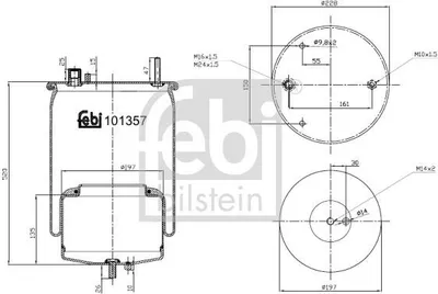 Produktbild von FEBI BILSTEIN Luftfederbalg 101357 Hinten für VOLVO FMX II 158mm 520mm 228mm 198mm