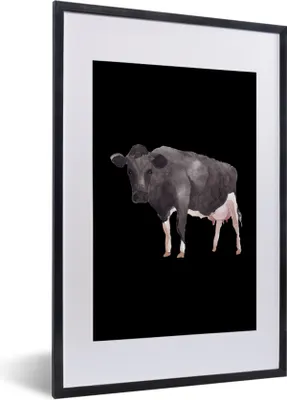 Produktbild von MuchoWow® MuchoWow® Gerahmtes Poster Kuh - Illustration - Schwarz 40x60 cm - Poster mit zchwarzem Bilderrahmen - Poster in Rahmen