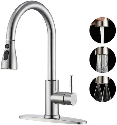 Produktbild von Küche-Wasserspender aus Edelstahl, verlängbarer Abflussrohr aus Edelstahl, glänzende Oberfläche, 3-Fach-Schleifreinigung