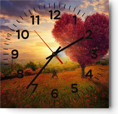 Produktbild von Wanduhr - Quadrat - Glasuhr - Baum Wiese Blume - 30x30cm - Schleichendes Uhrwerk - Lautlos - zum Aufhängen bereit - Dekoration Modern - Wanddekoration aus Glas - C4AC30x30-3790
