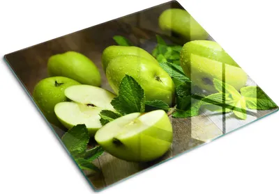 Obrázok produktu pre Sklenená ochranná doska – Kryt varnej dosky – Kryt na indukčnú dosku – 60x52 cm  – Rýchle čistenie – Tvrdené sklo – Zelené jablká