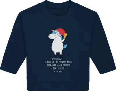 Produktbild von Mr. & Mrs. Panda Organic Baby Pullover Einhorn Weihnachtsmann 6. - 12. Monat - French Navy - Geschenk, Einhörner, Gin, Schokolade, Weihnachten, Bullover, Unicorn
