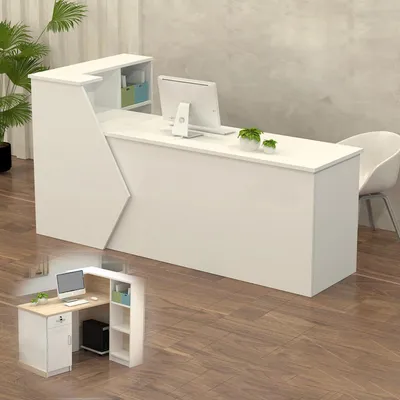Obrázek produktu pro Pult recepce, prodejní pult, dřevěný s úložným prostorem, bílý, rozměry 100x60x100 cm